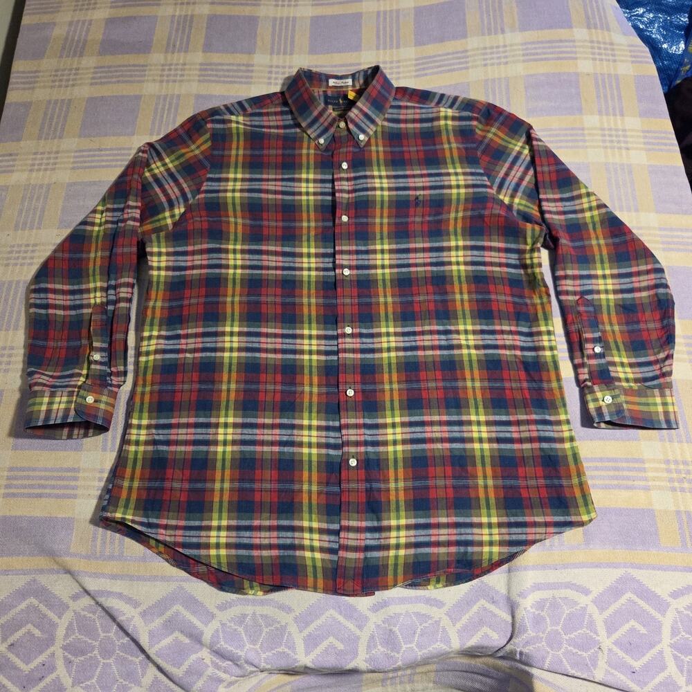 Ralph Lauren Shirt Mens XXL Classic Fit Indigo Authentic Indian Madras Plaid New
